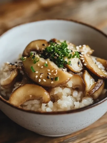 炊き立ての松茸ご飯が白い器に盛り付けられた写真。